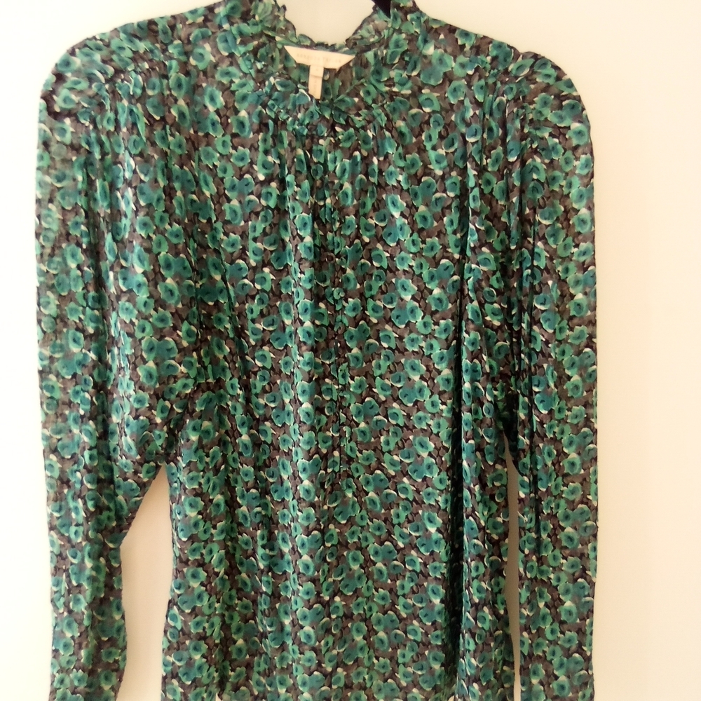 Chic Green Floral Women's Blouse